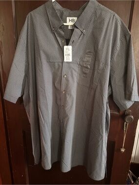 Men's Black Short-Sleeve Micro-Pattern Button-Down Shirt